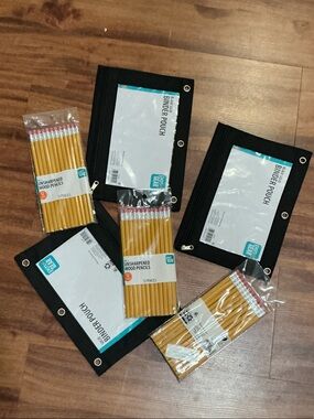 Bundle 3 Black Binder Pouches with Yellow Wood 3 Pencils nwt